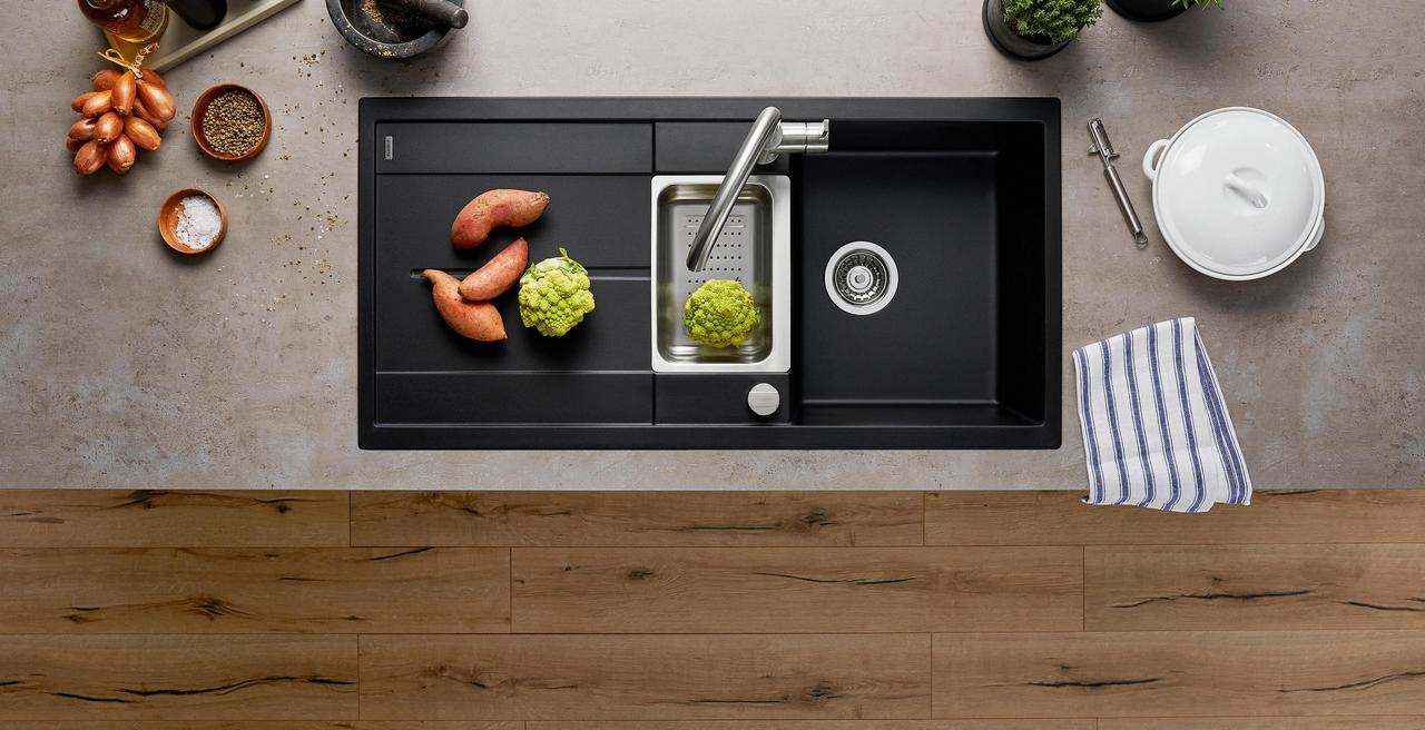 Blanco Metra Silgranit sink with a flat rim and large drainer area