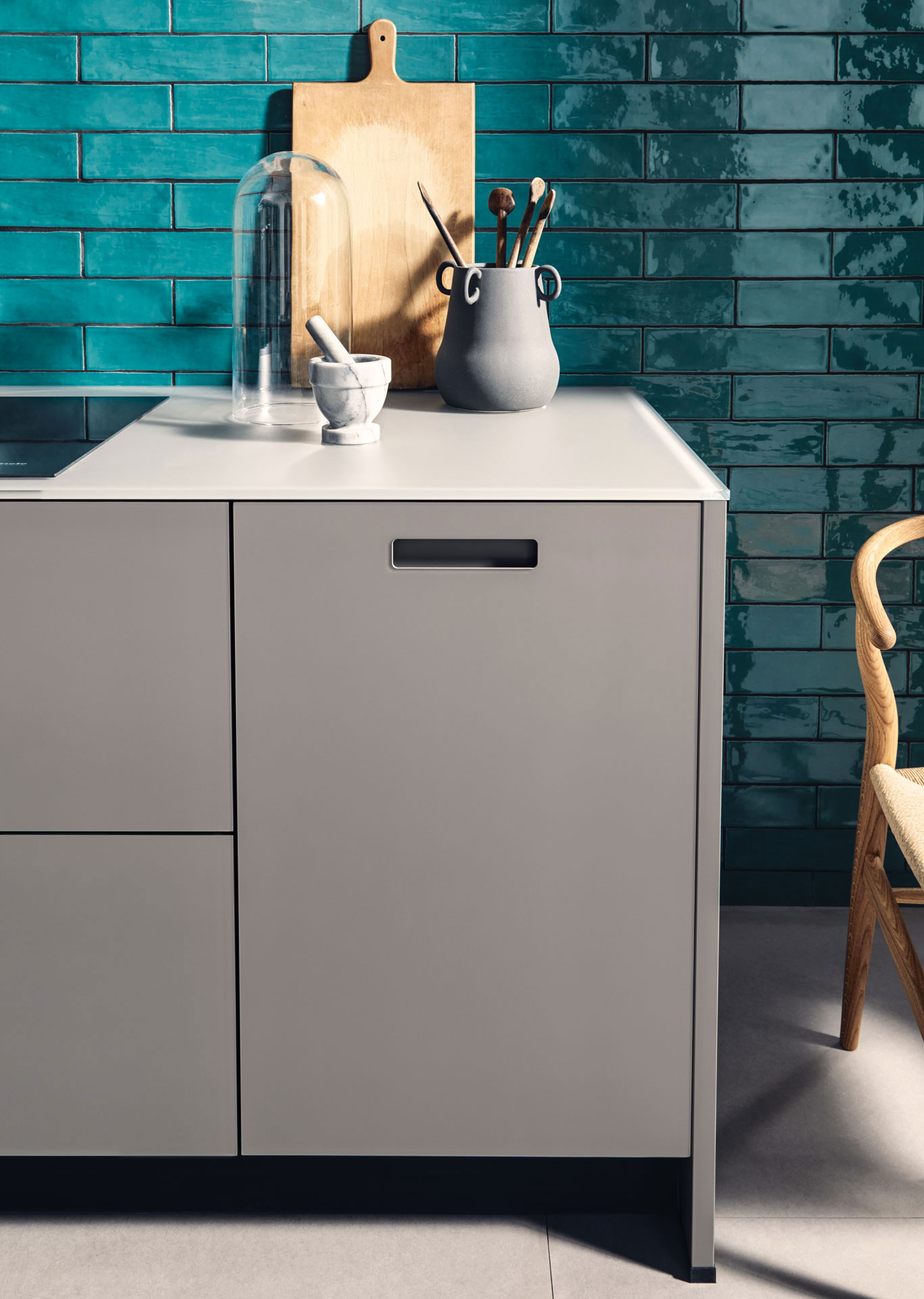 Systemo glass worktop and splashback in a next125 kitchen