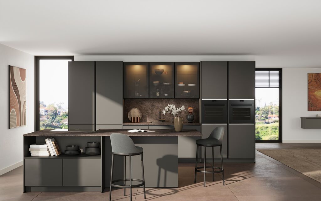 Precisely fitted modern kitchen cabinetry showing measured wall runs