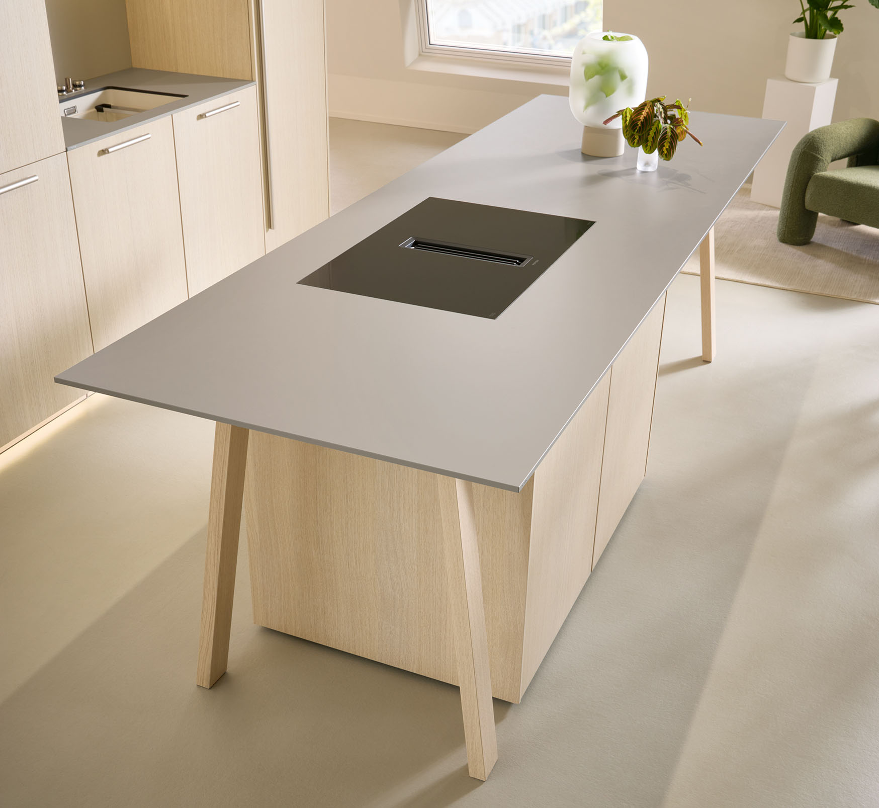 Systemo slim compact worktop in grey with a black core edge
