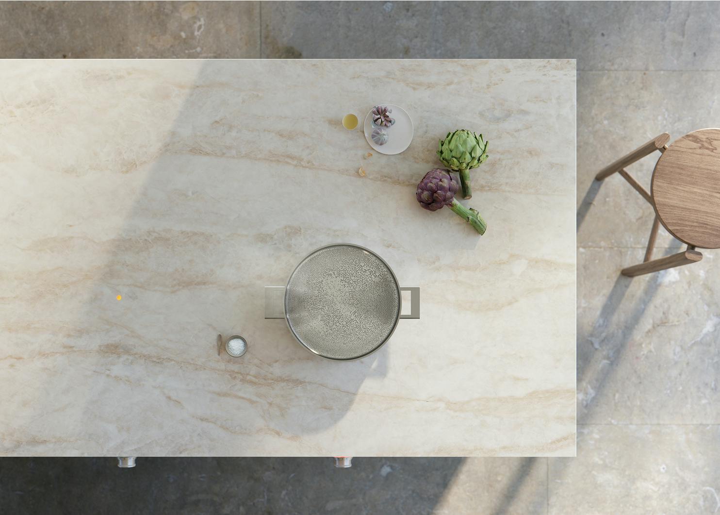 Dekton worktop with an invisible induction hob beneath the surface