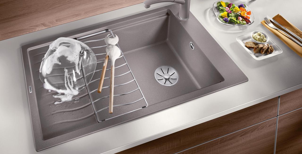 Blanco Elon Silgranit sink with a wave-shaped drainer and stainless steel drainer grid