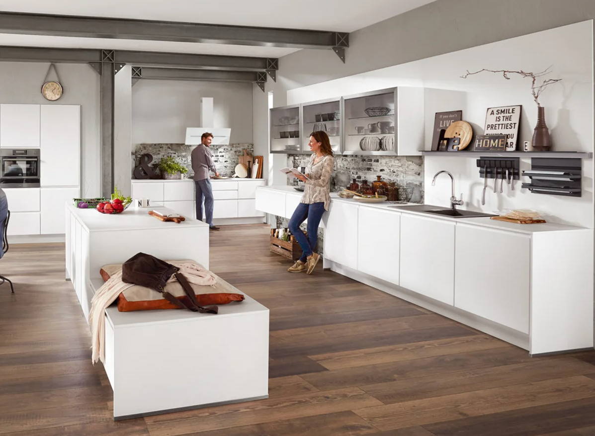 Nobilia Inline kitchen - honed matt lacquer with built-in J profile handle