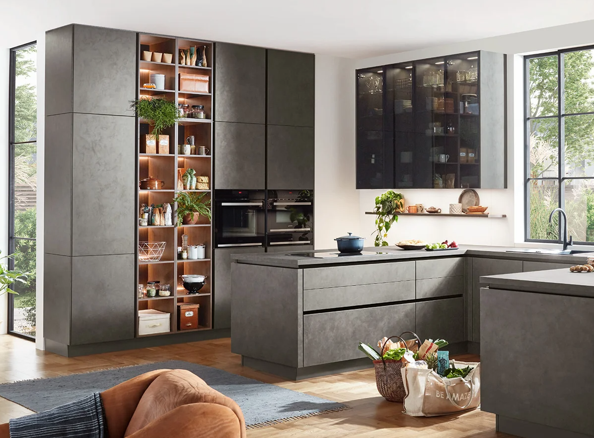 Nobilia Riva kitchen - concrete and woodgrain reproduction