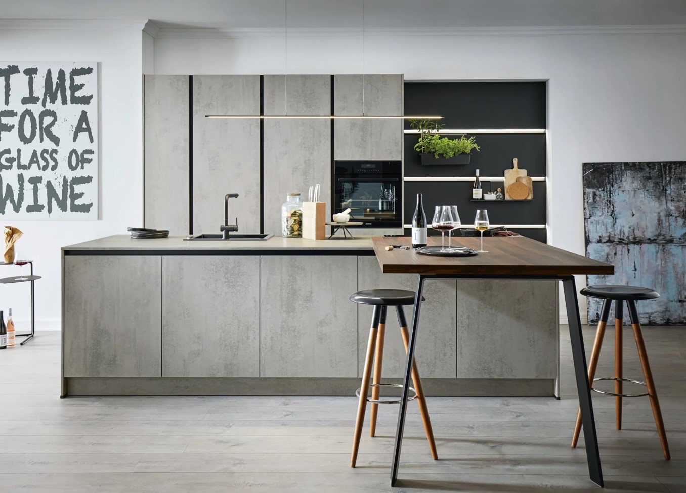 Schüller Elba kitchen - concrete and stone reproduction laminate